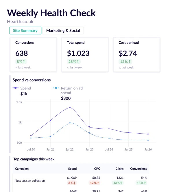 Client weekly health report for agency teams